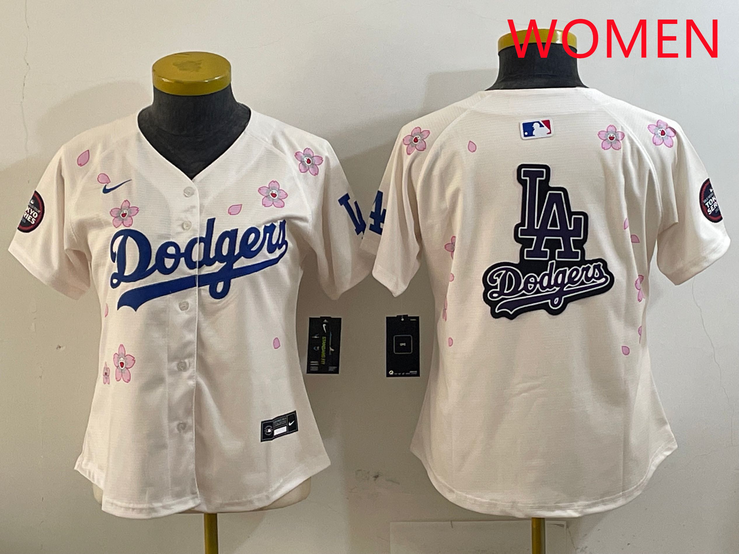 Women Los Angeles Dodgers Blank Cream Sakura Edition 2025 Nike MLB Jersey style 19->women mlb jersey->Women Jersey